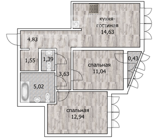 Квартира 55,1 м², 3-комнатная - изображение 2