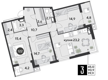 100,3 м², 3-комнатная квартира 13 971 790 ₽ - изображение 25