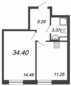 Квартира 34,4 м², 1-комнатные - изображение 1