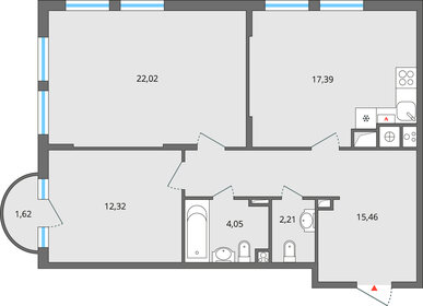 Квартира 75,1 м², 3-комнатная - изображение 1