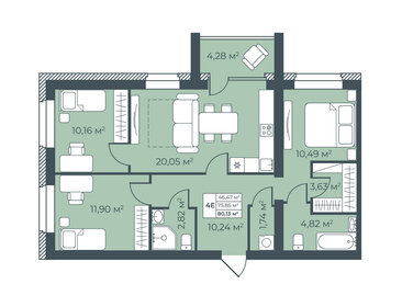 Квартира 80,1 м², 4-комнатная - изображение 1