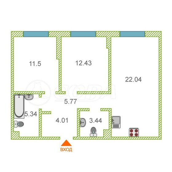 59,3 м², 3-комнатная квартира 8 060 000 ₽ - изображение 1