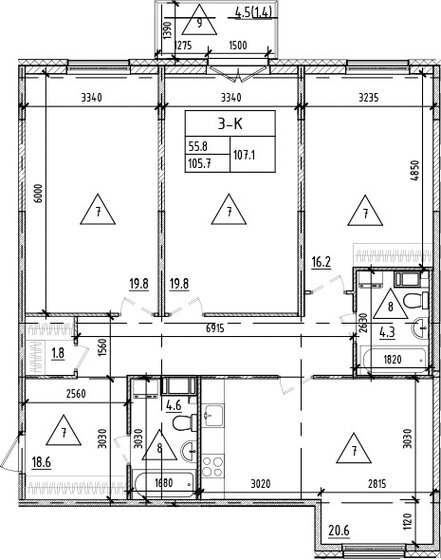 107,1 м², 3-комнатная квартира 31 630 000 ₽ - изображение 1