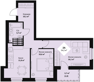 Квартира 54,1 м², 2-комнатная - изображение 1