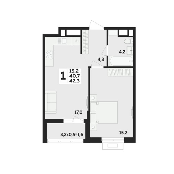 42,3 м², 1-комнатная квартира 5 041 400 ₽ - изображение 1