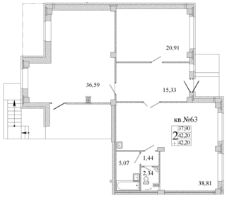 Квартира 119 м², 2-комнатная - изображение 1