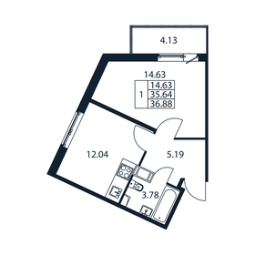 Квартира 36,9 м², 1-комнатная - изображение 3