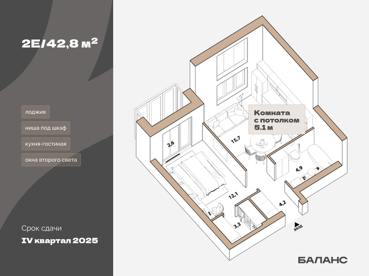 40,2 м², 1-комнатная квартира 7 130 000 ₽ - изображение 1