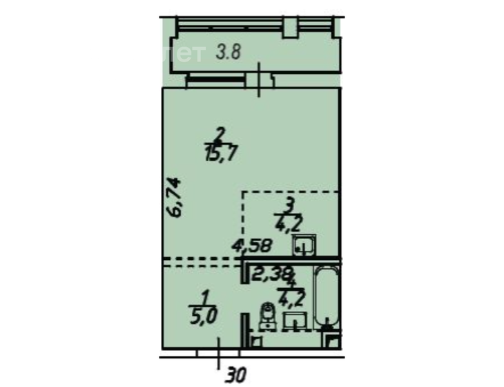 33 м², 1-комнатная квартира 4 704 700 ₽ - изображение 1