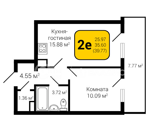 39,8 м², 2-комнатная квартира 4 971 250 ₽ - изображение 1