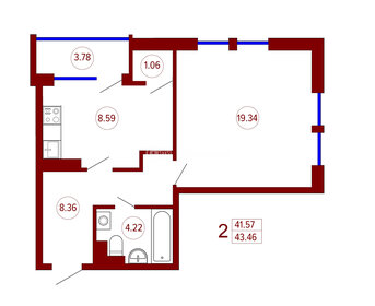 Квартира 43,5 м², 1-комнатная - изображение 2