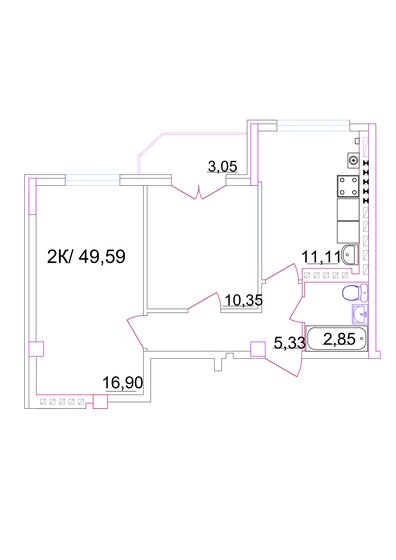 49,6 м², 2-комнатная квартира 3 907 692 ₽ - изображение 1