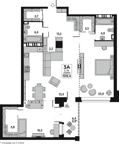 109,4 м², 3-комнатная квартира 13 800 000 ₽ - изображение 1