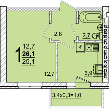 26,1 м², 1-комнатная квартира 3 651 815 ₽ - изображение 1