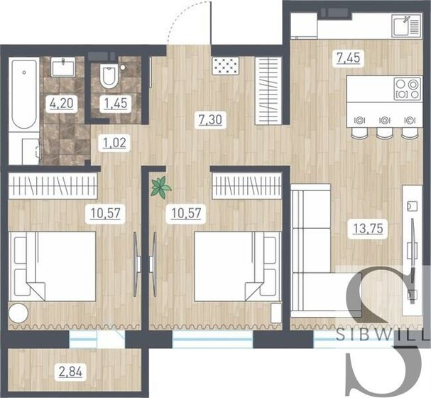 57,7 м², 3-комнатная квартира 5 530 534 ₽ - изображение 1