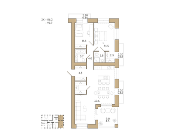 98,3 м², 2-комнатная квартира 11 402 800 ₽ - изображение 14