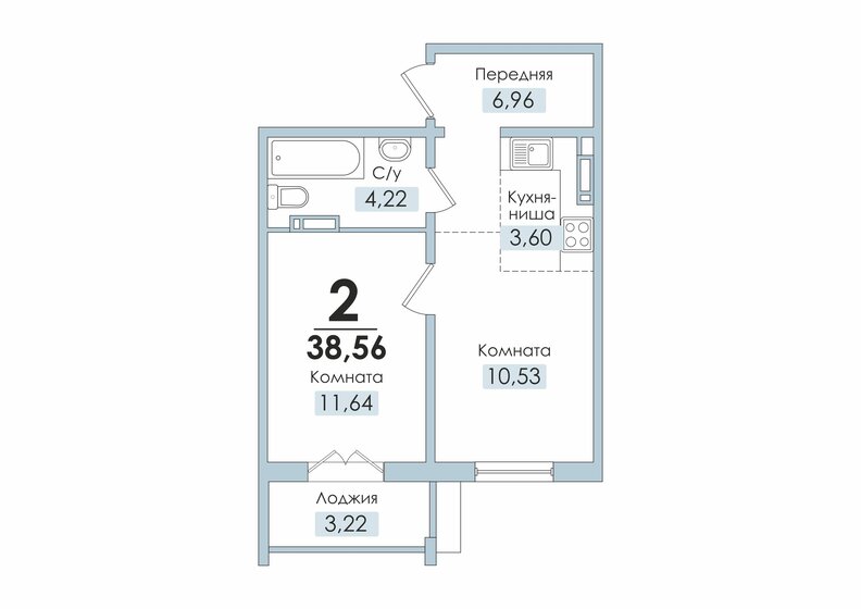 38 м², 2-комнатная квартира 3 266 032 ₽ - изображение 1