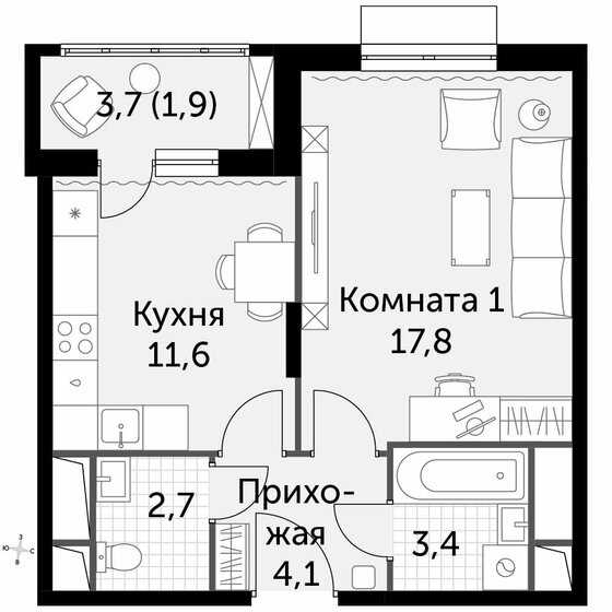 41,5 м², 1-комнатная квартира 7 200 000 ₽ - изображение 26