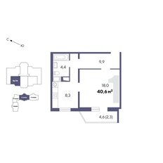 Квартира 40,6 м², 1-комнатная - изображение 2