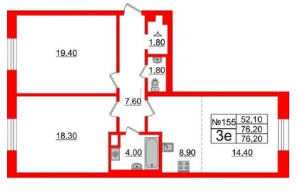 Квартира 76 м², 2-комнатная - изображение 1