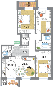 95,9 м², 3-комнатная квартира 26 845 208 ₽ - изображение 57