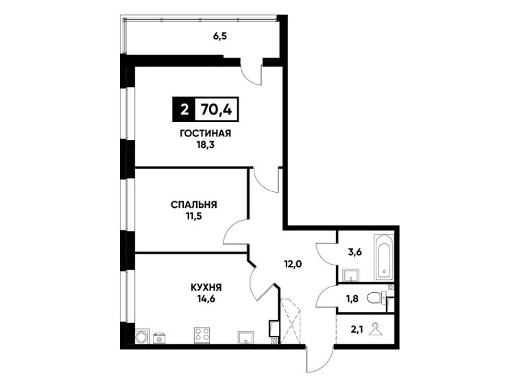 70,4 м², 2-комнатная квартира 7 047 040 ₽ - изображение 1