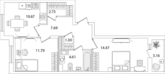 54,8 м², 2-комнатная квартира 13 353 289 ₽ - изображение 30