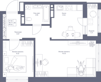 48 м², 2-комнатная квартира 10 132 220 ₽ - изображение 31