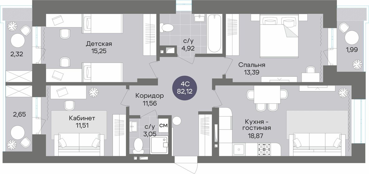 82,1 м², 4-комнатная квартира 15 450 000 ₽ - изображение 1