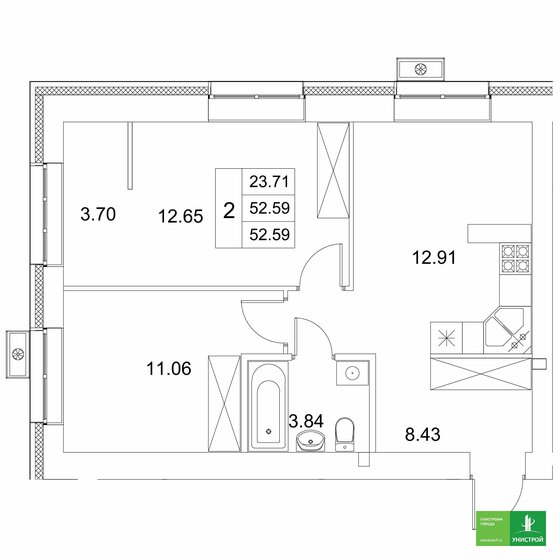 52,6 м², 2-комнатная квартира 8 965 000 ₽ - изображение 1