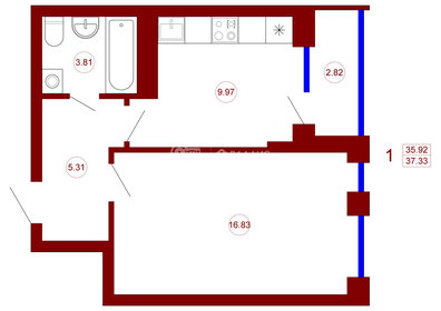 36,8 м², 1-комнатная квартира 3 230 000 ₽ - изображение 97