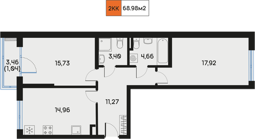 69,4 м², 2-комнатная квартира 25 646 502 ₽ - изображение 13