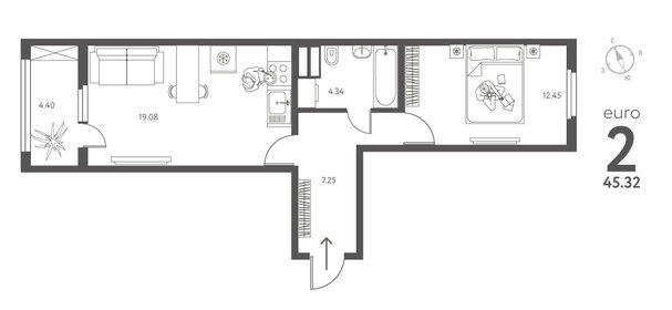 Квартира 45,3 м², 1-комнатная - изображение 1