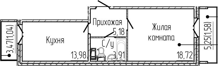 Квартира 44,4 м², 1-комнатная - изображение 1