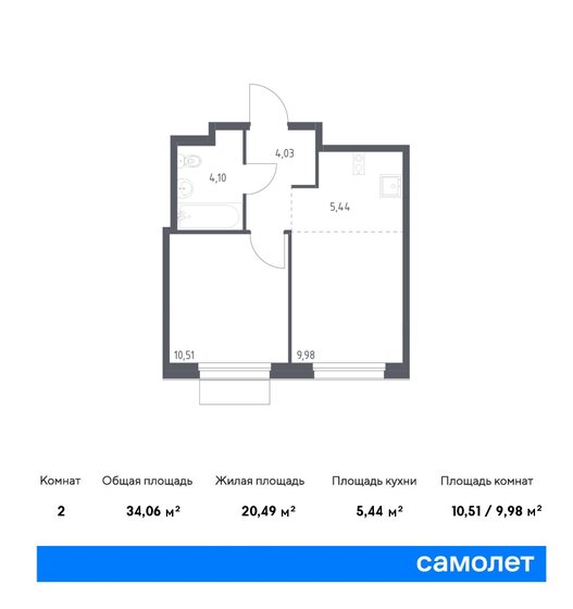 34,1 м², 1-комнатная квартира 7 936 261 ₽ - изображение 1