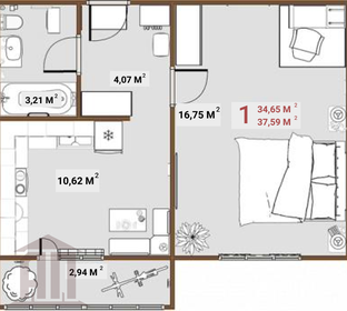 37,5 м², 1-комнатная квартира 3 885 000 ₽ - изображение 47