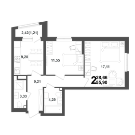 Квартира 55,9 м², 2-комнатная - изображение 1