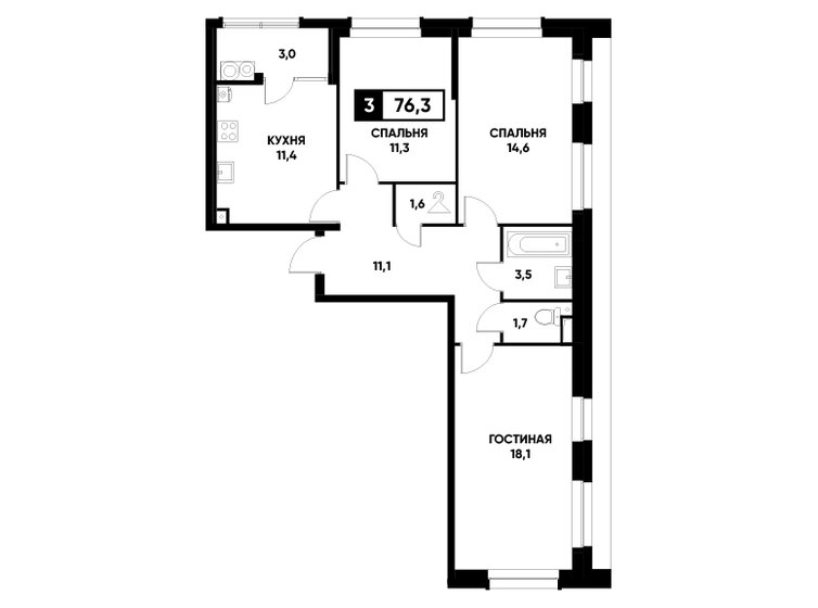 76,3 м², 3-комнатная квартира 6 966 190 ₽ - изображение 1