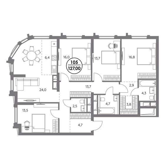 127 м², 4-комнатная квартира 65 024 000 ₽ - изображение 26
