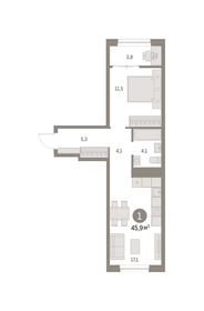 46 м², 1-комнатная квартира 9 700 000 ₽ - изображение 51