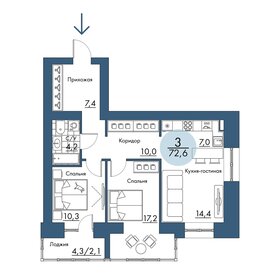 Квартира 72,6 м², 3-комнатная - изображение 1