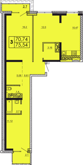 75,5 м², 3-комнатная квартира 6 798 600 ₽ - изображение 1