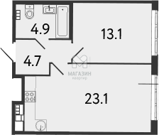 Квартира 45,8 м², 1-комнатная - изображение 1