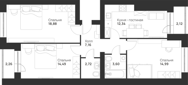 74,1 м², 3-комнатная квартира 6 300 000 ₽ - изображение 50