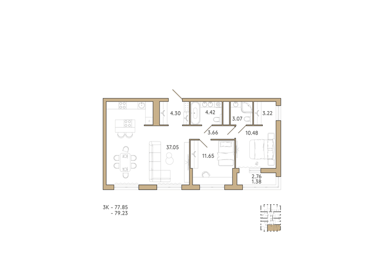 79,2 м², 3-комнатная квартира 8 715 300 ₽ - изображение 1