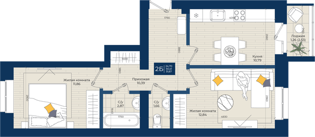 51 м², 2-комнатная квартира 6 528 000 ₽ - изображение 29