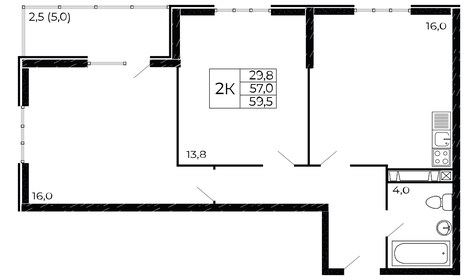 Квартира 59,5 м², 2-комнатная - изображение 1