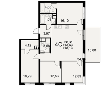 Квартира 118,1 м², 4-комнатная - изображение 1