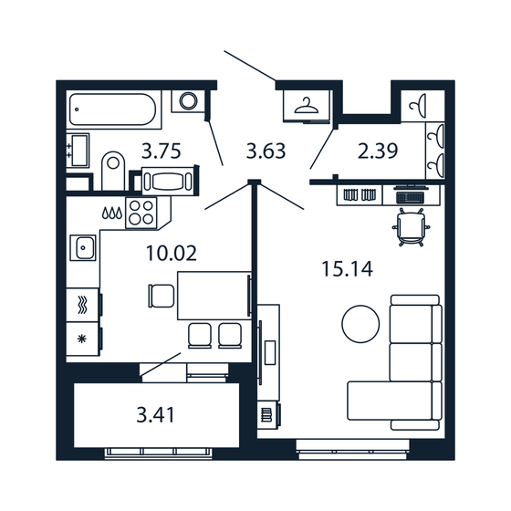 34,4 м², 1-комнатная квартира 7 987 888 ₽ - изображение 29