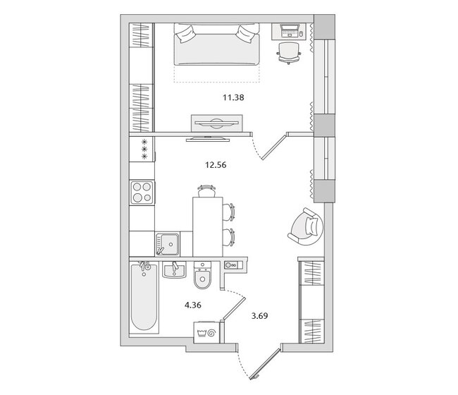 32 м², 1-комнатная квартира 6 906 599 ₽ - изображение 1